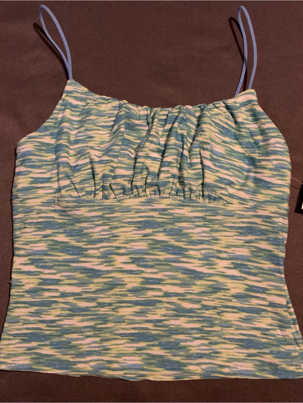 no comment NYLA Blue Green White Abstract Ruched Spaghetti Strap Cami Women's M